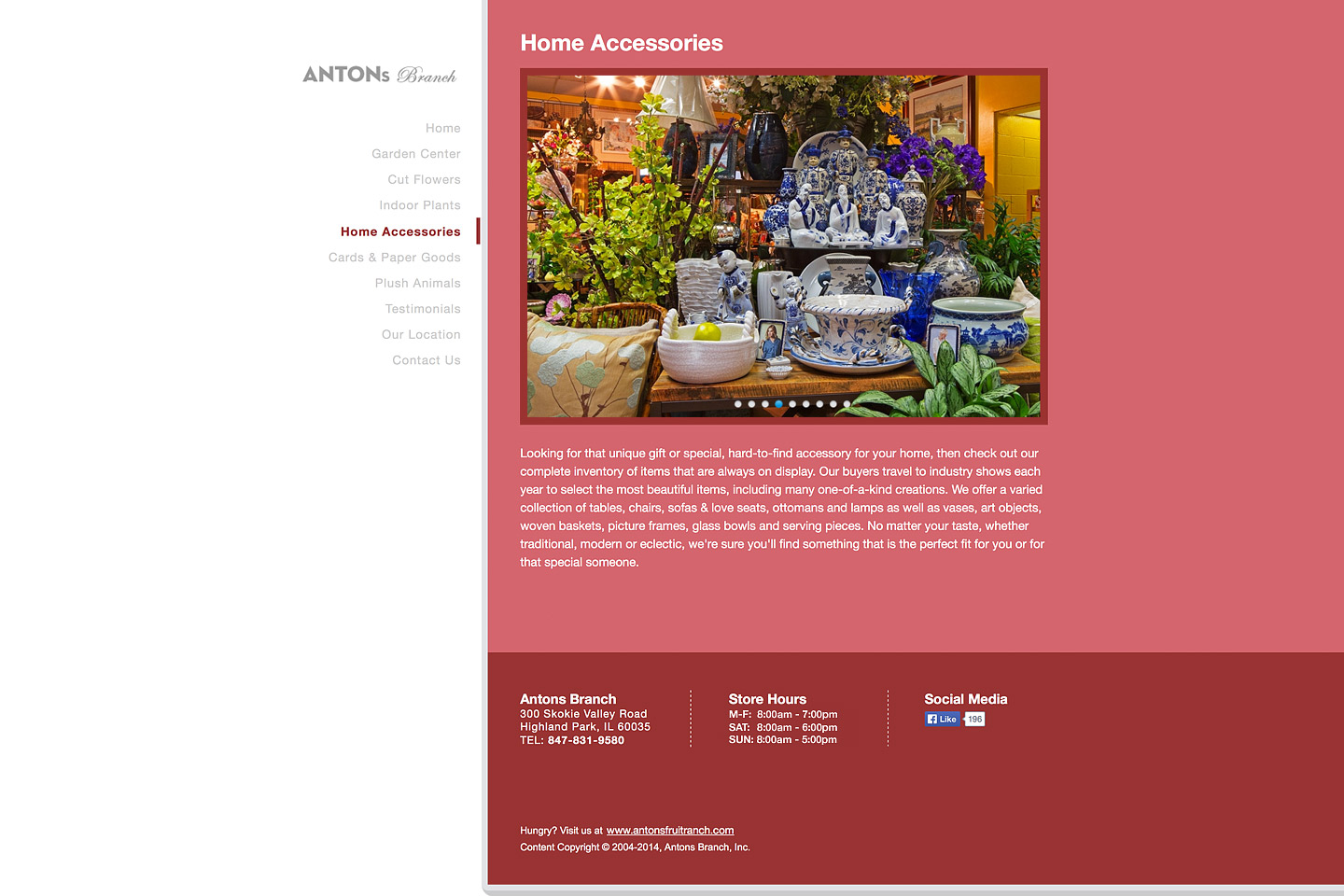 a screen capture of the home accessories page, featuring a beautiful arrangement of home accessories for sale in the antons branch showroom