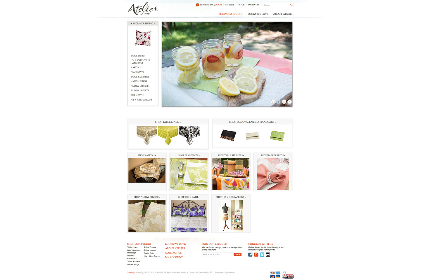 a full length screen capture of the atelier by bbj homepage featuring all sorts of colorful images of designer home products