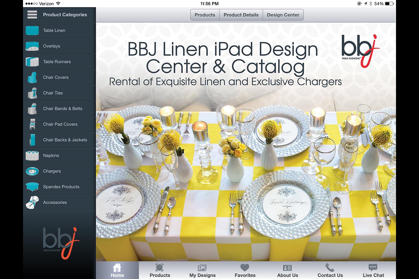 a screen capture of the app homepage featured in the bbj linen ios ipad app designed and developed by 4d, inc.