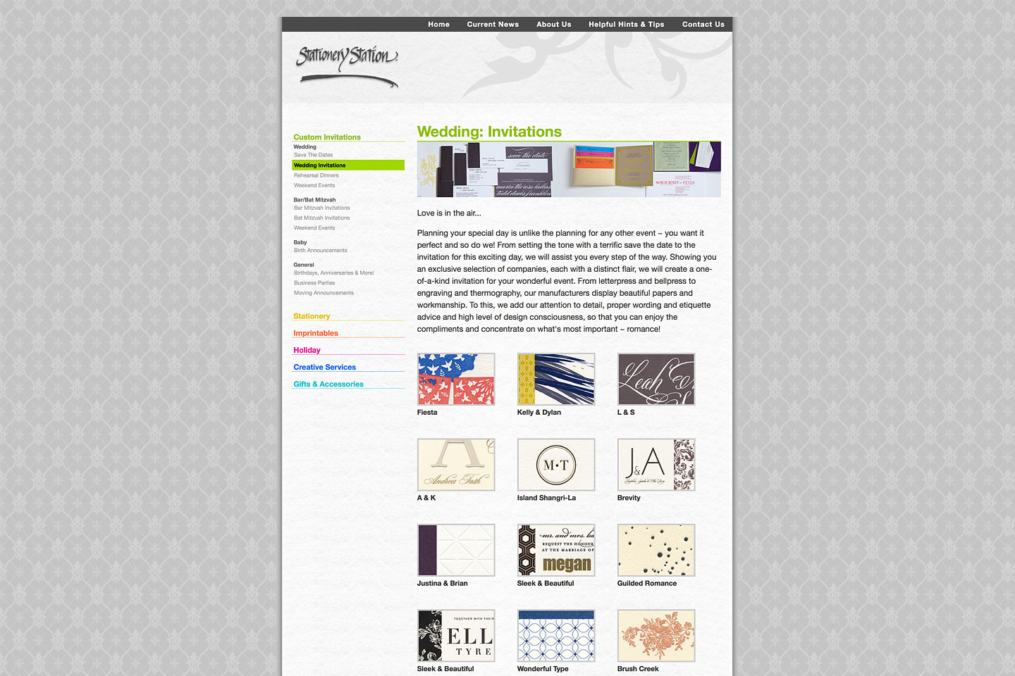 a screen capture of the stationery station custom wedding invitations landing page, designed and developed by 4d, inc