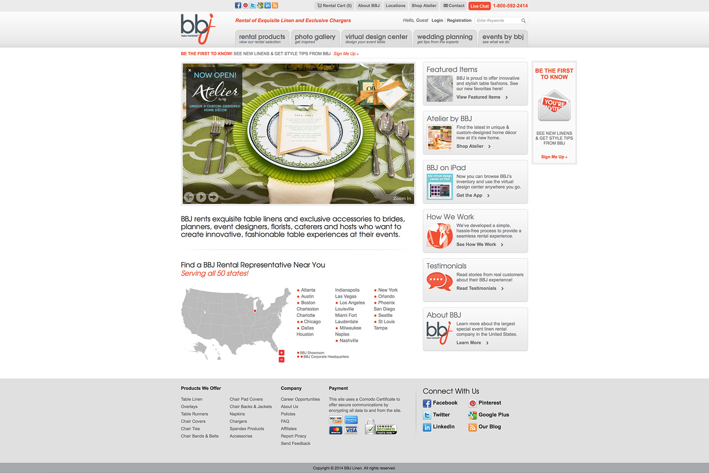 a screen capture of the bbjlinen.com homepage