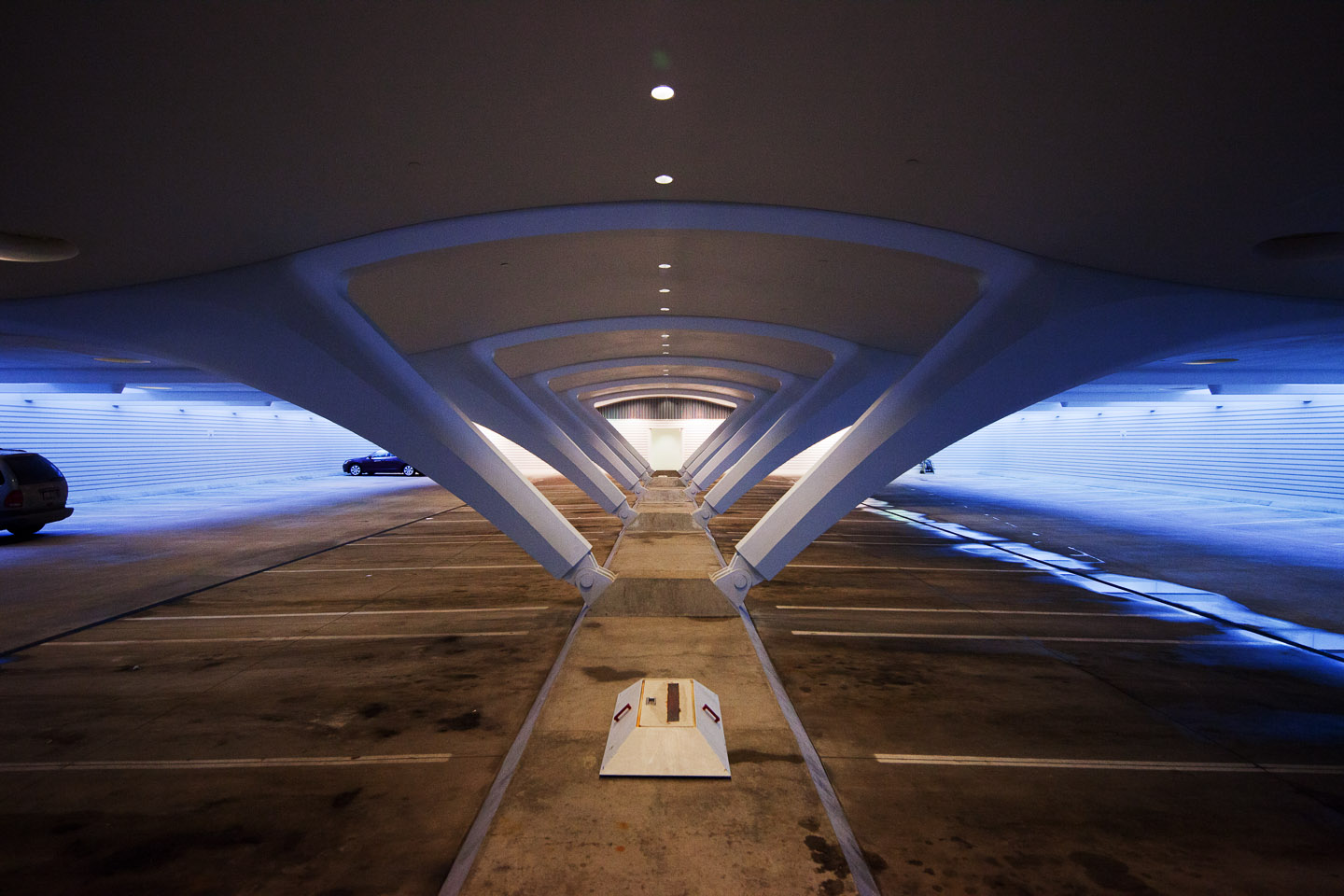 the underground parking structure of the Milwaukee Art Museum, designed by Santiago Calatrava, photographed by Jacob Rosenfeld