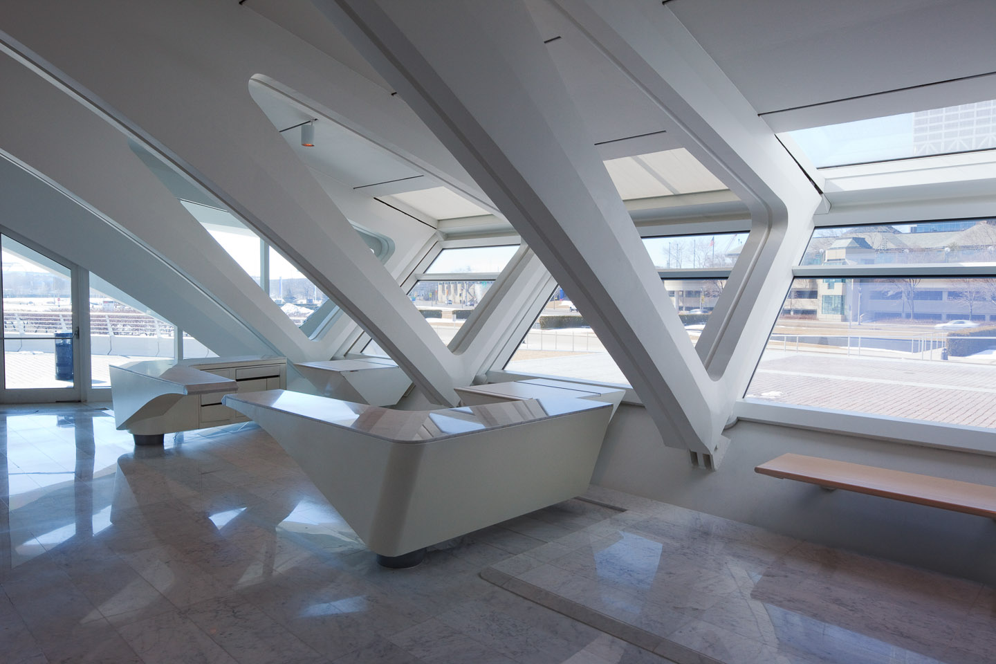 some interior structural bays at the Milwaukee Art Museum, designed by Santiago Calatrava, photographed by Jacob Rosenfeld