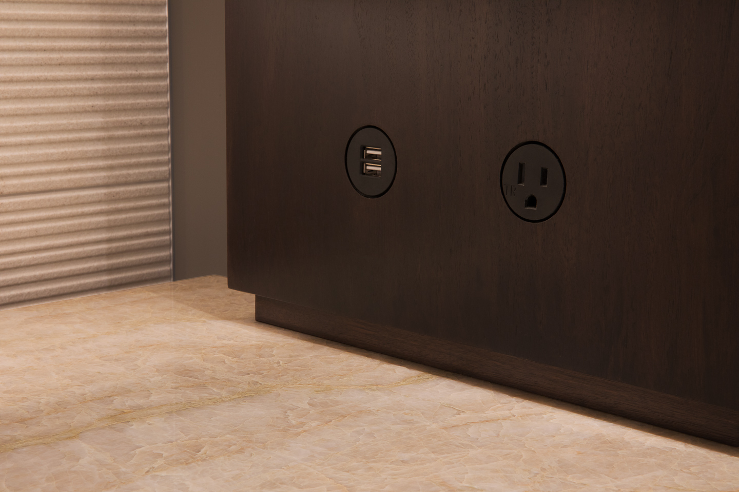 the devil is in the details; custom flush mounted outlet receptacles, photographed by Jacob Rosenfeld